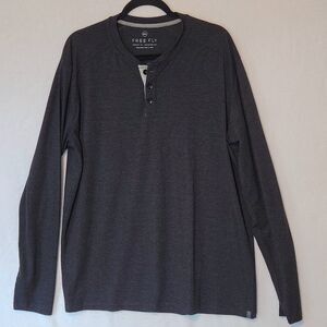 Free Fly Men's 2XL Charcoal Gray Henley 3 Button Bamboo Knit Shirt Performance